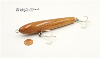 Ready to Paint  5.25 inch tail weighted Walk-the-Dog wood Musky